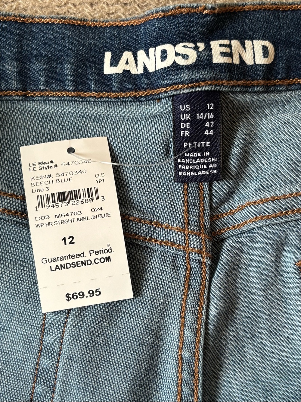 Lands' End Petite Straight Ankle Jeans - Beech Blue - Picture 2 of 3